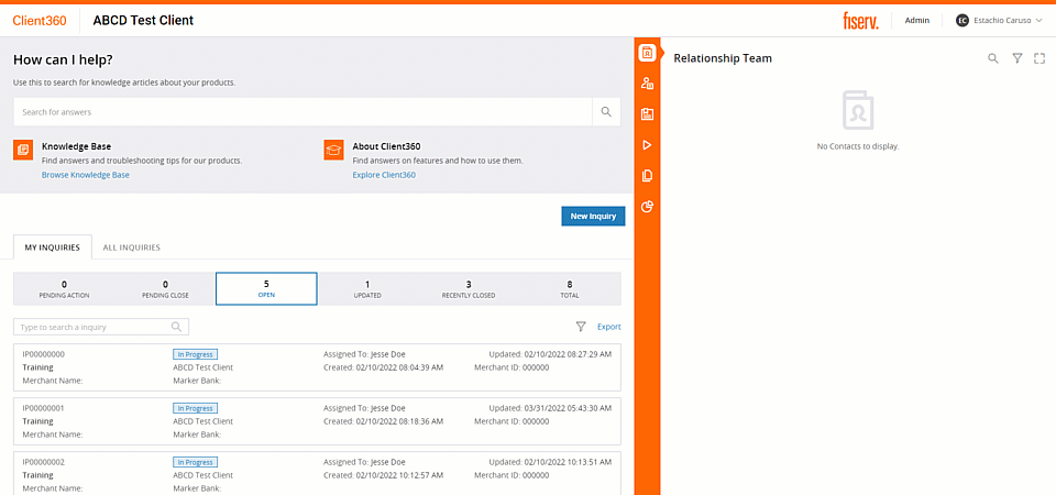 Work with inquiries in the Inquiry section of the home page.