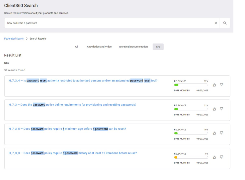 Federated Search Page in which the SIG tab is active.