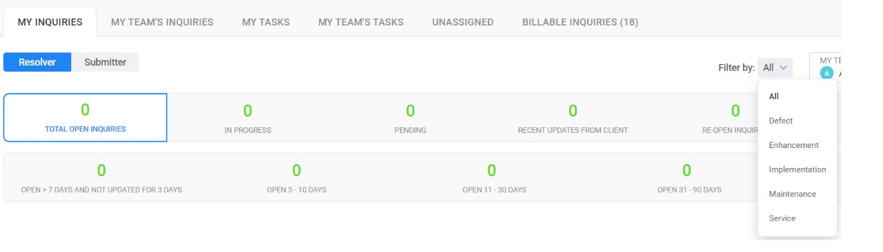 inquiry dashboard filters.