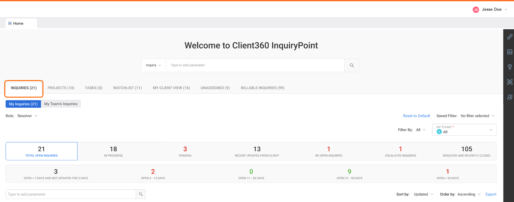 View My Inquiries in the Inquiry panel.