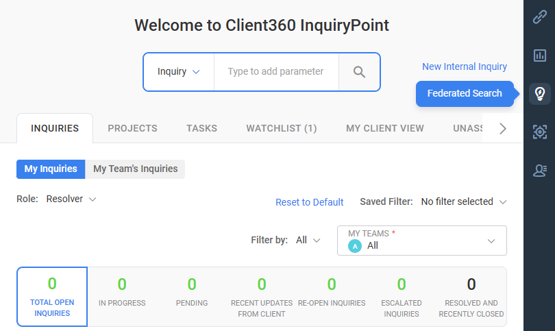 the Federated Search option on the home page.