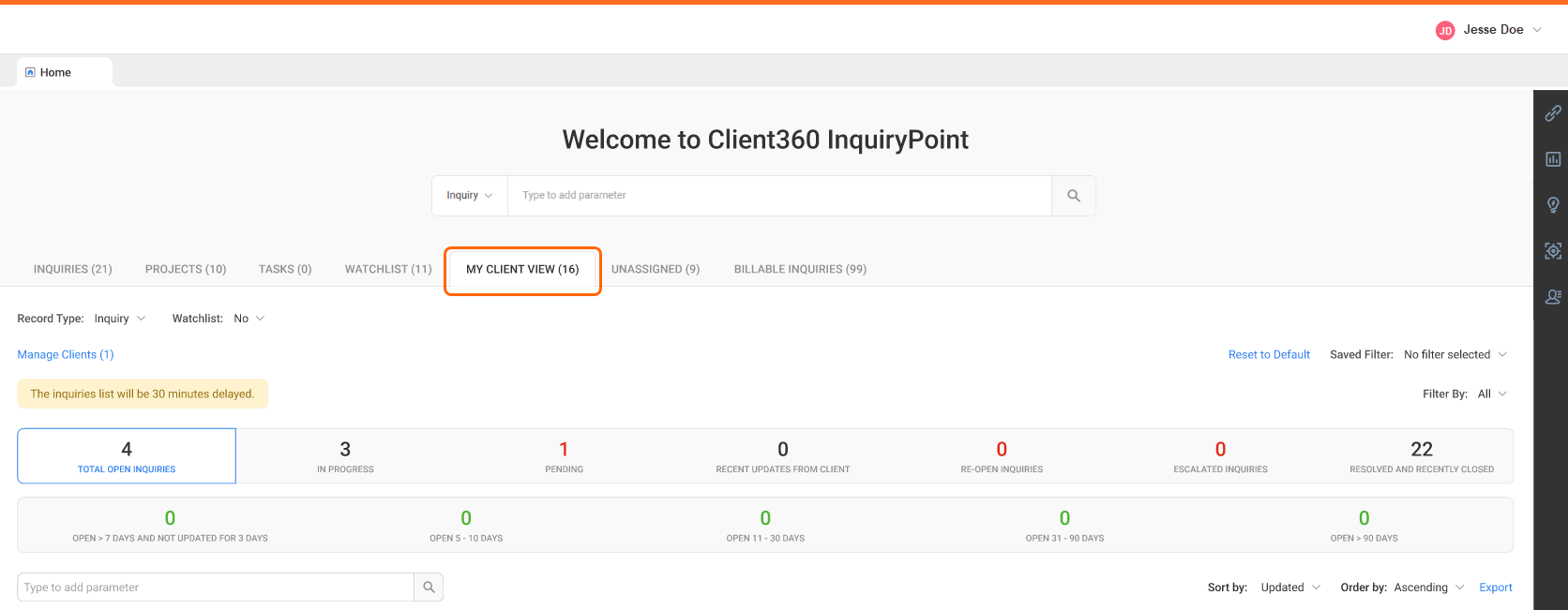View My Inquiries in the Inquiry panel.