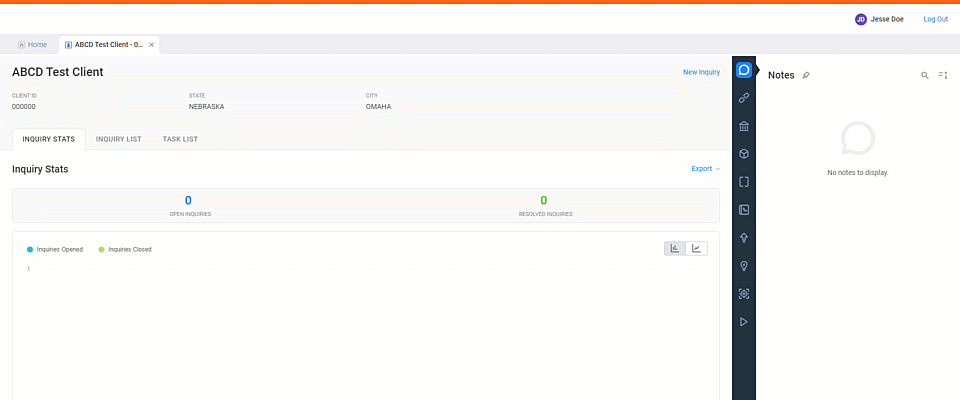 Animated image showing the New Inquiry option on the search results tab.