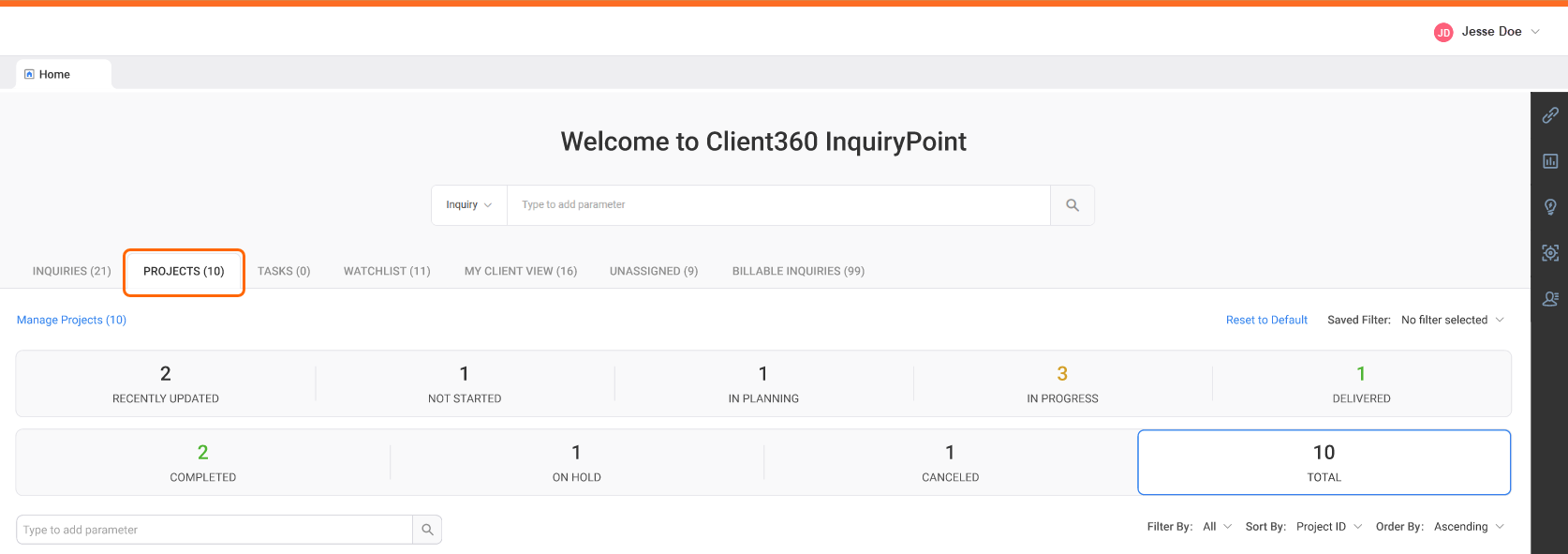 View My Inquiries in the Inquiry panel.