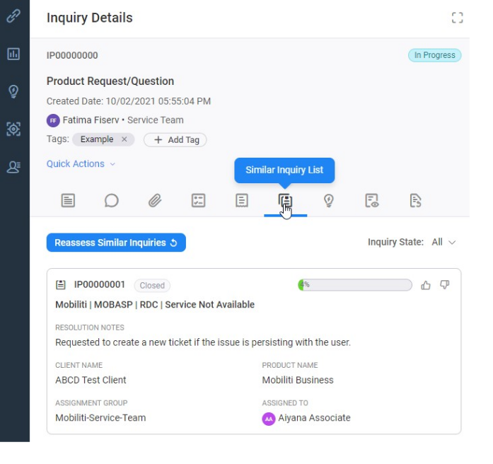 Similar inquiries tab.