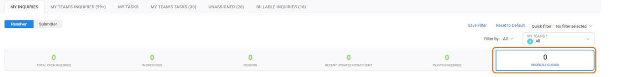 inquiry dashboard with an blue box around the Total tab.